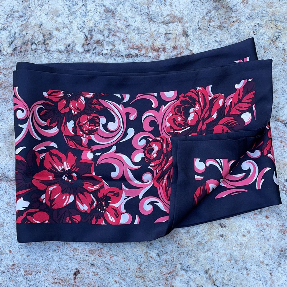 Silk Scarf Rectangular Double Sided -2 Layer, Ros… - image 5